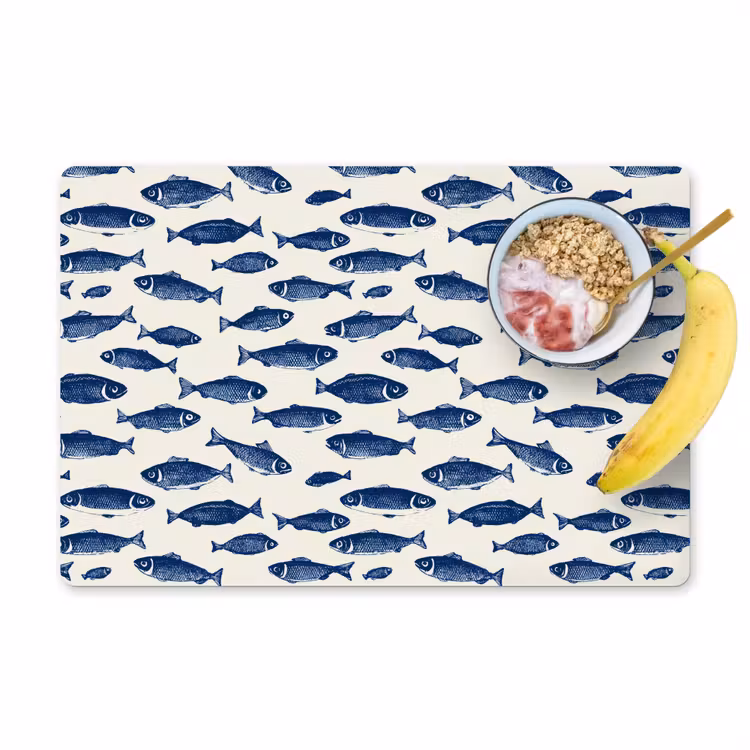 Tovaglietta – 6 pezzi - Pesce - Motivo - Blu - Bianco — 1