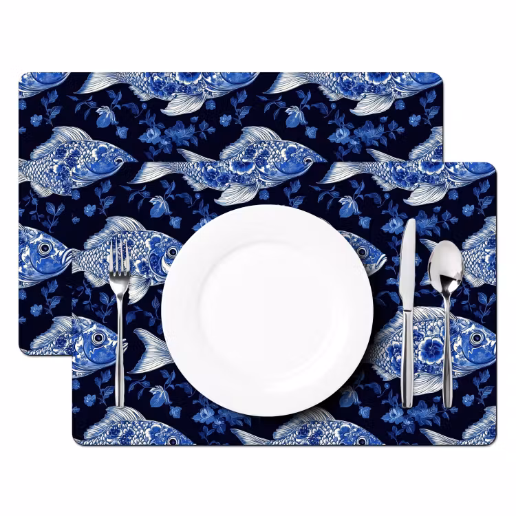 Tovaglietta – 6 pezzi - Pesci - Fiori - Blu — 2