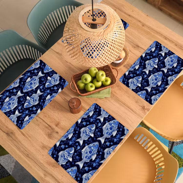 Tovaglietta – 6 pezzi - Pesci - Fiori - Blu — 3