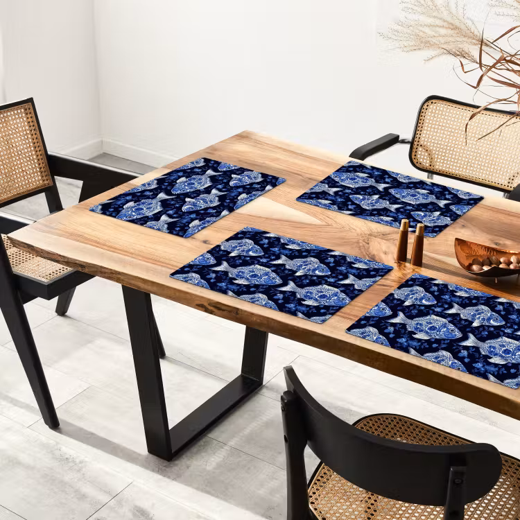 Tovaglietta – 6 pezzi - Pesci - Fiori - Blu — 4