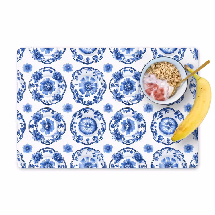Tovaglietta – 6 pezzi - Piatti ornamentali - Fiori - Blu — 1