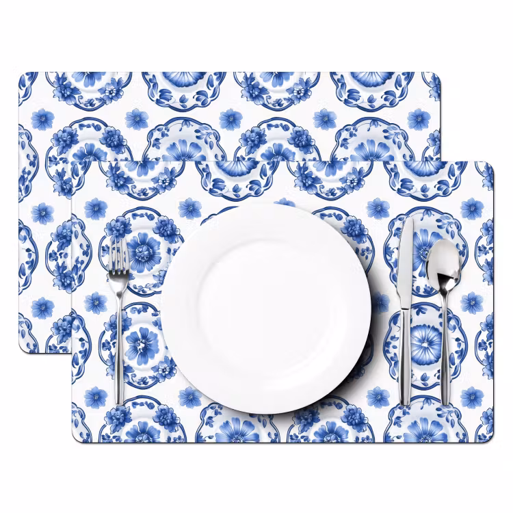 Tovaglietta – 6 pezzi - Piatti ornamentali - Fiori - Blu — 2
