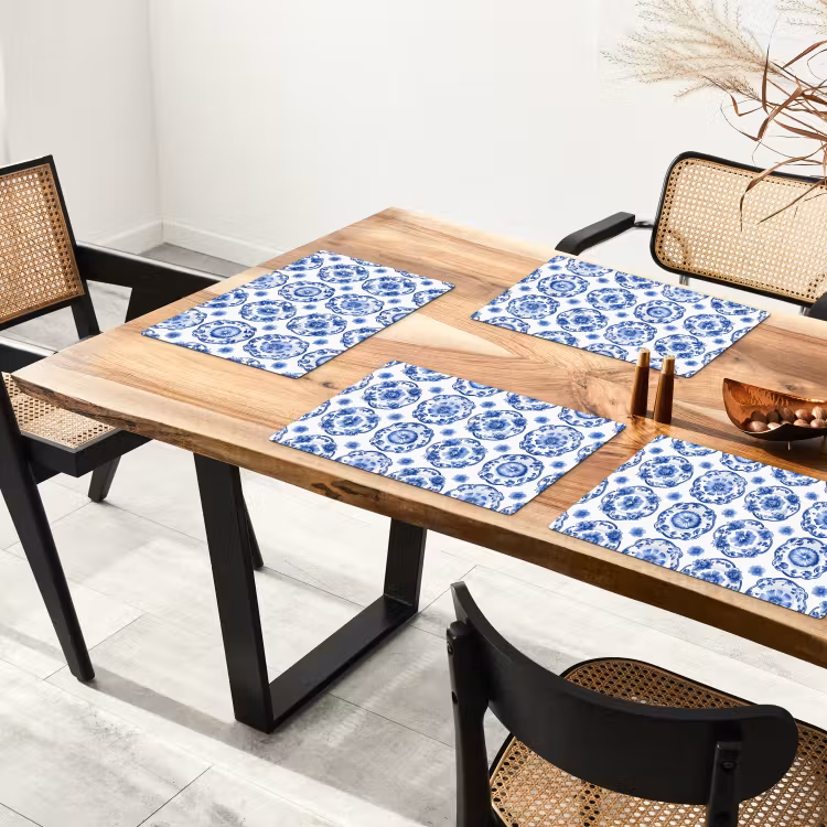 Tovaglietta – 6 pezzi - Piatti ornamentali - Fiori - Blu — 4