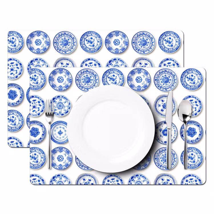 Tovaglietta – 6 pezzi - Segni - Fiori - Motivo - Blu — 2