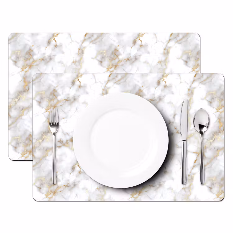 Tovaglietta – 6 pezzi - Venature dorate - Marmo - Bianco — 2
