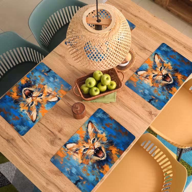 Tovaglietta in vinile - Gatto - Colorato - Arancione - Blu — 3