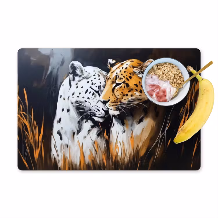 Tovaglietta in vinile - Leopardo - Arancione - Bianco - Erba — 1
