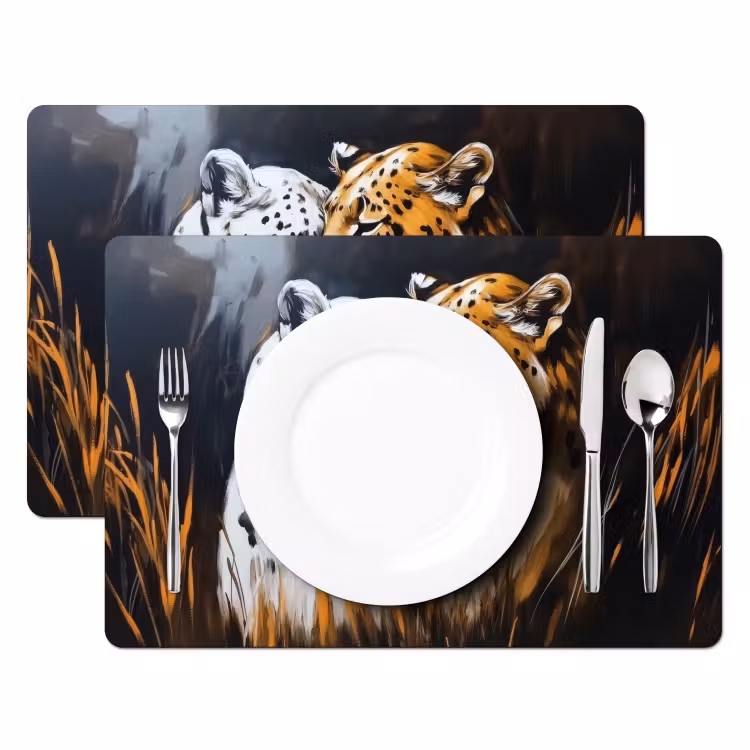 Tovaglietta in vinile - Leopardo - Arancione - Bianco - Erba — 2
