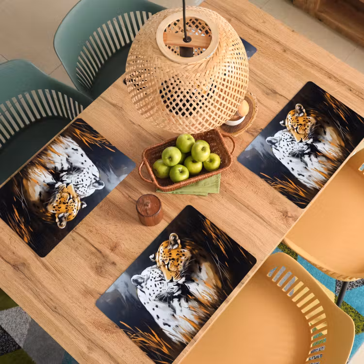 Tovaglietta in vinile - Leopardo - Arancione - Bianco - Erba — 3