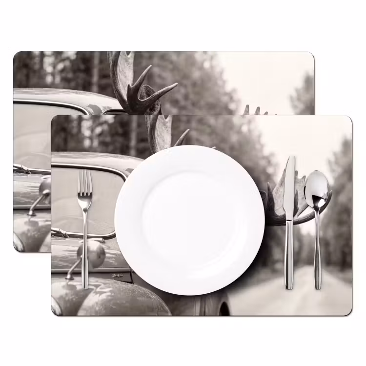Tovaglietta – 6 pezzi - Alce - Auto - Corna - Nero - Bianco — 2