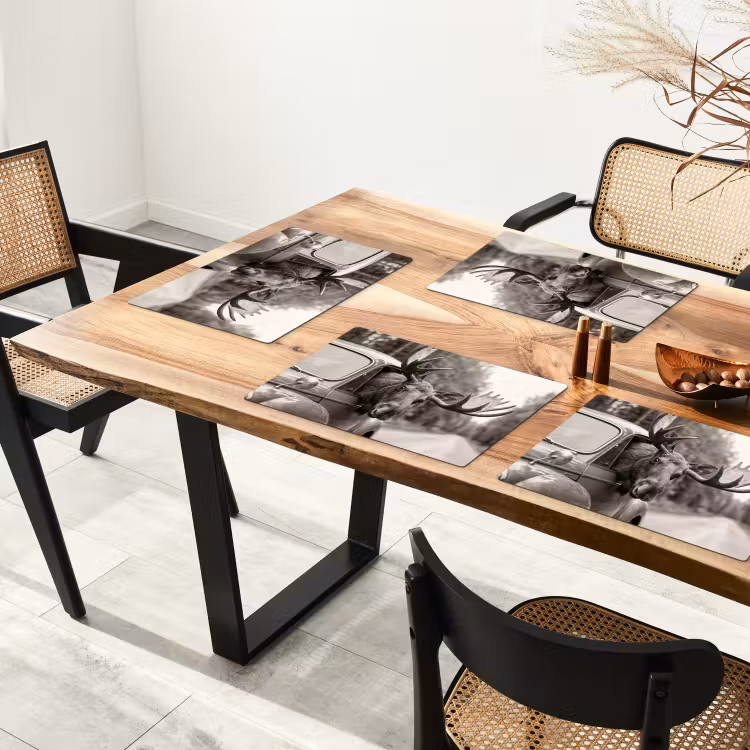 Tovaglietta – 6 pezzi - Alce - Auto - Corna - Nero - Bianco — 4