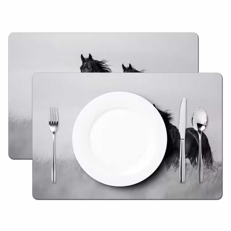 Tovaglietta – 6 pezzi - Cavalli - Erba - Nero - Bianco — 2