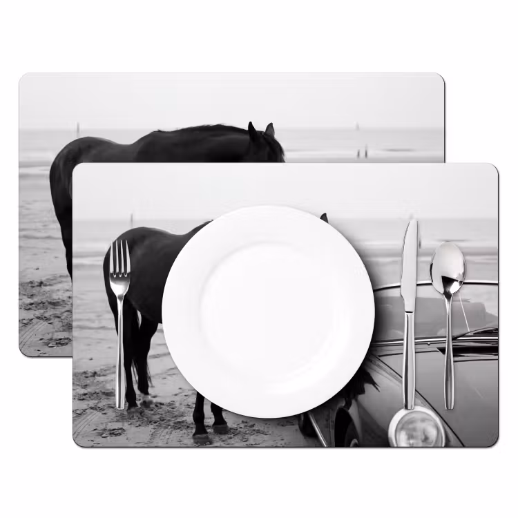 Tovaglietta – 6 pezzi - Cavallo - Auto - Nero - Bianco — 2