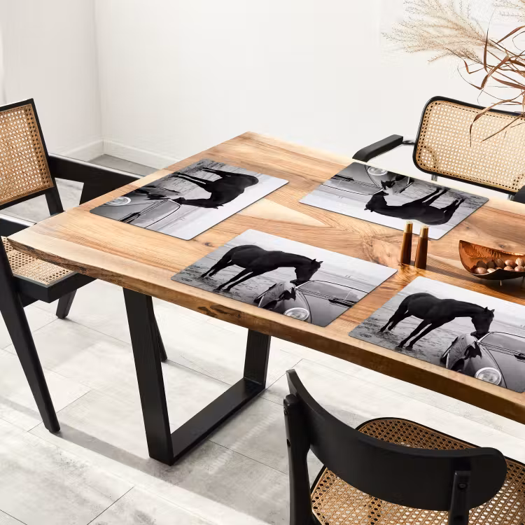 Tovaglietta – 6 pezzi - Cavallo - Auto - Nero - Bianco — 4