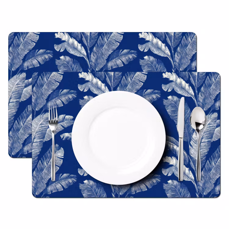 Tovaglietta – 6 pezzi - Foglia - Palma - Blu — 2