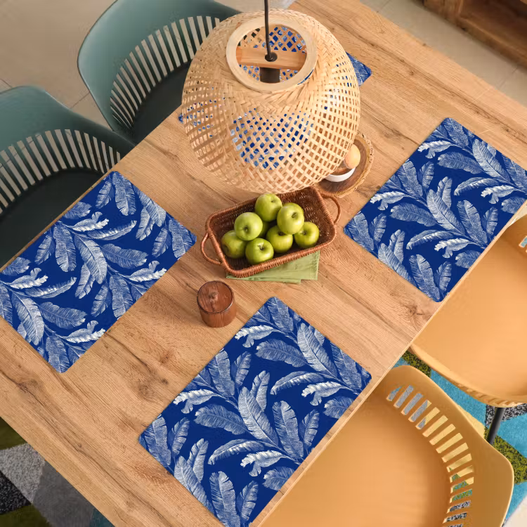 Tovaglietta – 6 pezzi - Foglia - Palma - Blu — 3