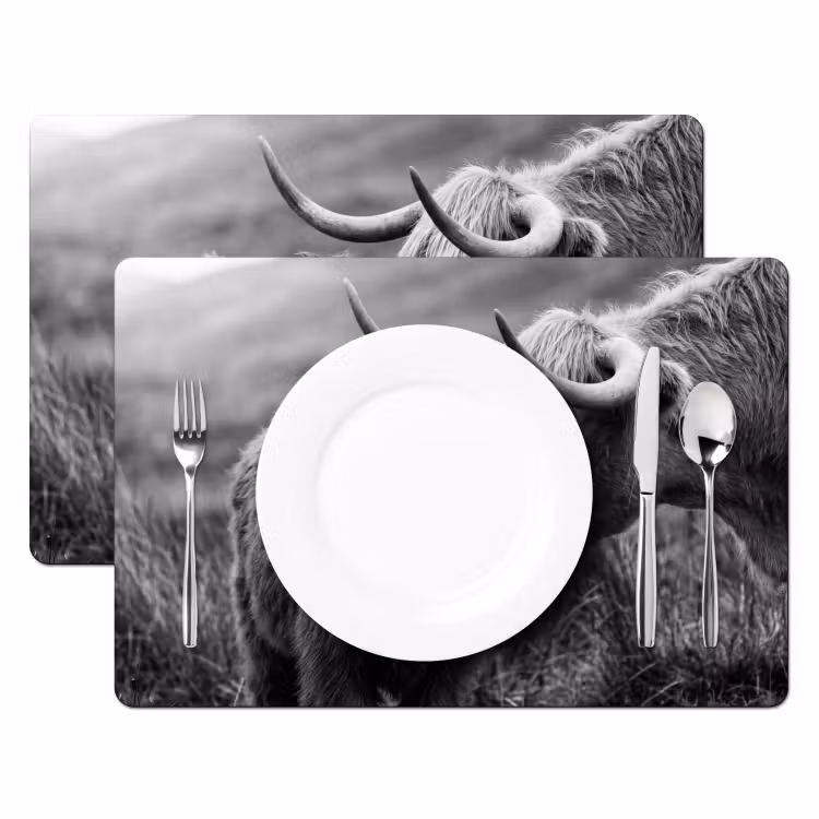 Tovaglietta – 6 pezzi - Highlander scozzese - Vitello - Nero - Bianco — 2