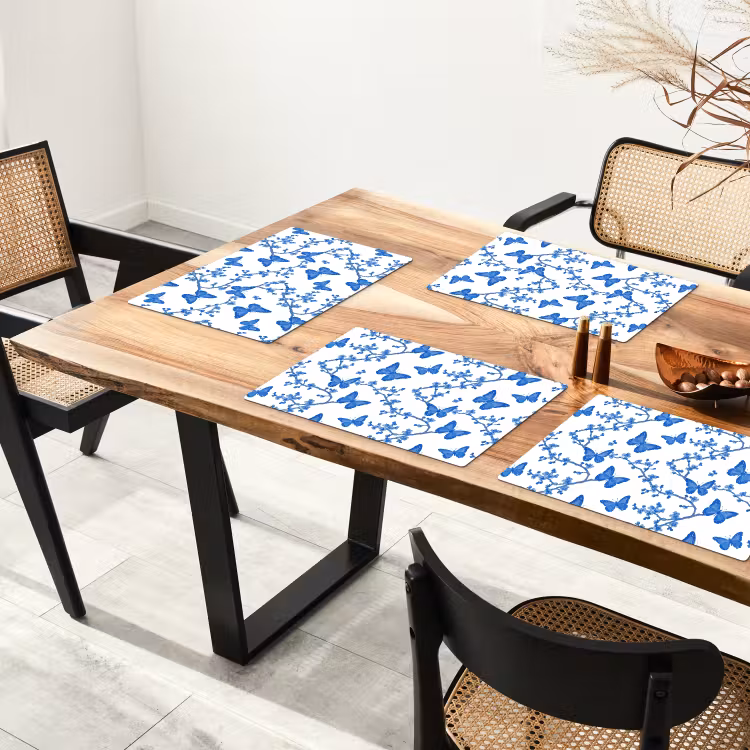 Tovaglietta – 6 pezzi - Farfalla - Fiori - Blu — 4