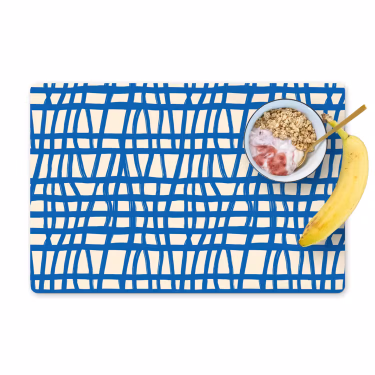 Tovaglietta – 6 pezzi - Motivo a scacchi - Blu - Crema — 1