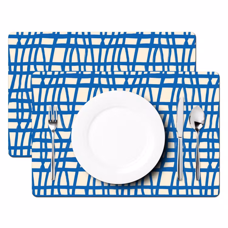 Tovaglietta – 6 pezzi - Motivo a scacchi - Blu - Crema — 2