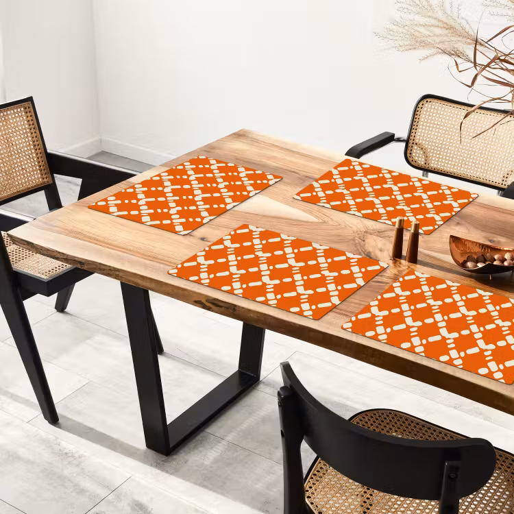 Tovaglietta – 6 pezzi - Arancione - Motivo a scacchi - Bianco — 4