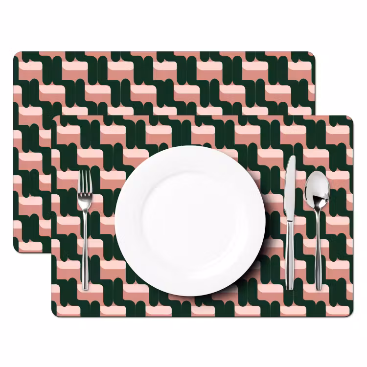 Tovaglietta – 6 pezzi - Motivo a treccia - Verde - Rosa - Geometrico — 2
