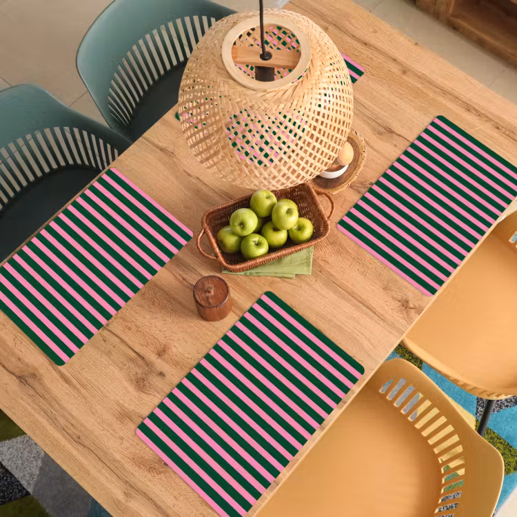 Tovaglietta – 6 pezzi - Strisce verticali - Verde - Rosa — 3