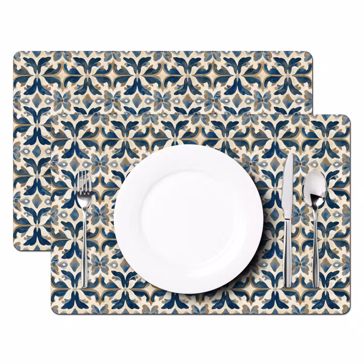 Tovaglietta – 6 pezzi - Piastrella - Motivo - Blu - Beige — 2