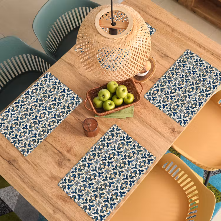 Tovaglietta – 6 pezzi - Piastrella - Motivo - Blu - Beige — 3