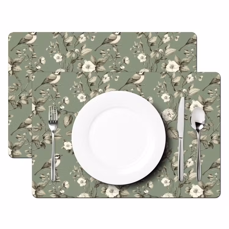 Tovaglietta – 6 pezzi - Botanico - Uccelli - Verde — 2