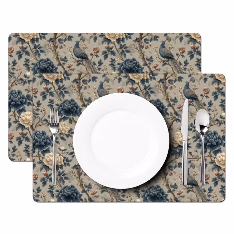 Tovaglietta – 6 pezzi - Pavone - Fiori - Blu — 2
