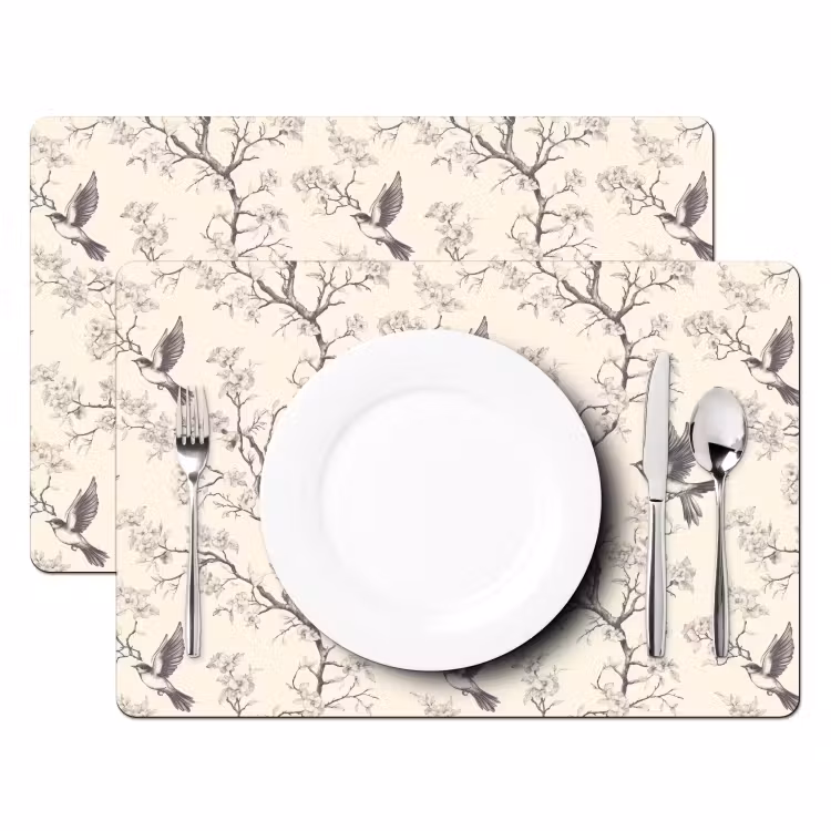 Tovaglietta – 6 pezzi - Rami - Uccelli - Beige — 2