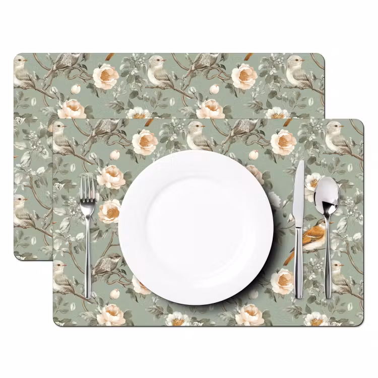 Tovaglietta – 6 pezzi - Rosa - Uccelli - Colorato — 2