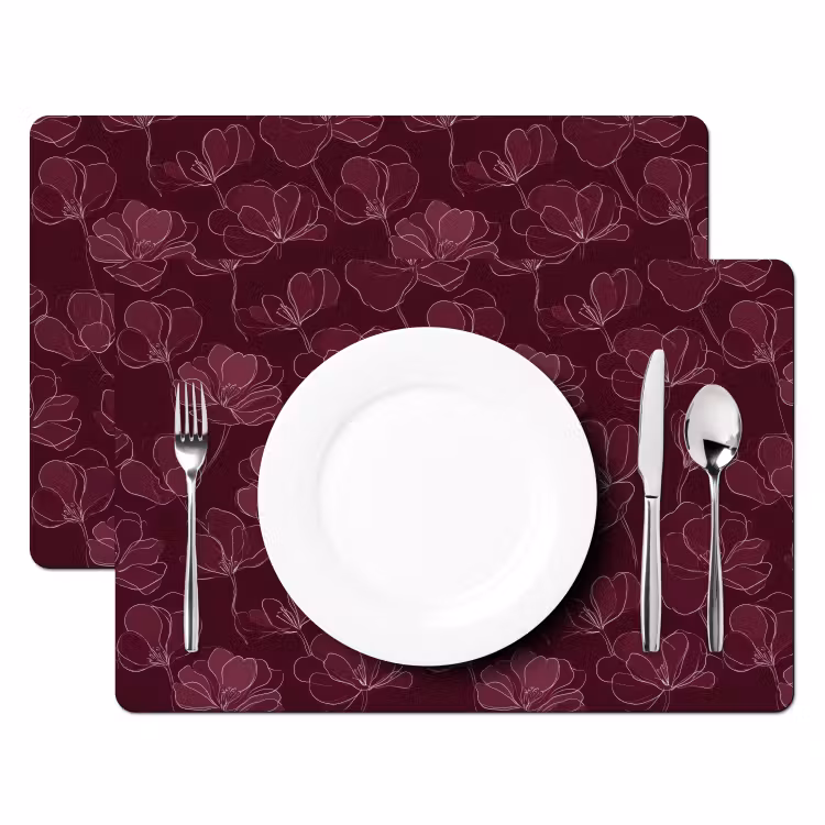 Tovaglietta – 6 pezzi - Fiori - Motivo - Borgogna — 2