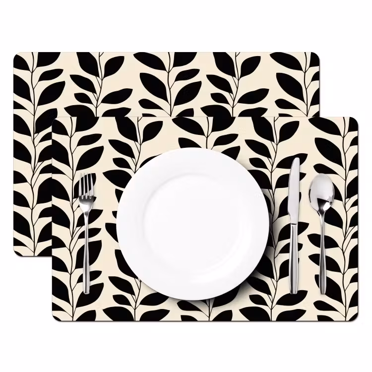 Tovaglietta – 6 pezzi - Botanico - Motivo - Nero - Beige — 2