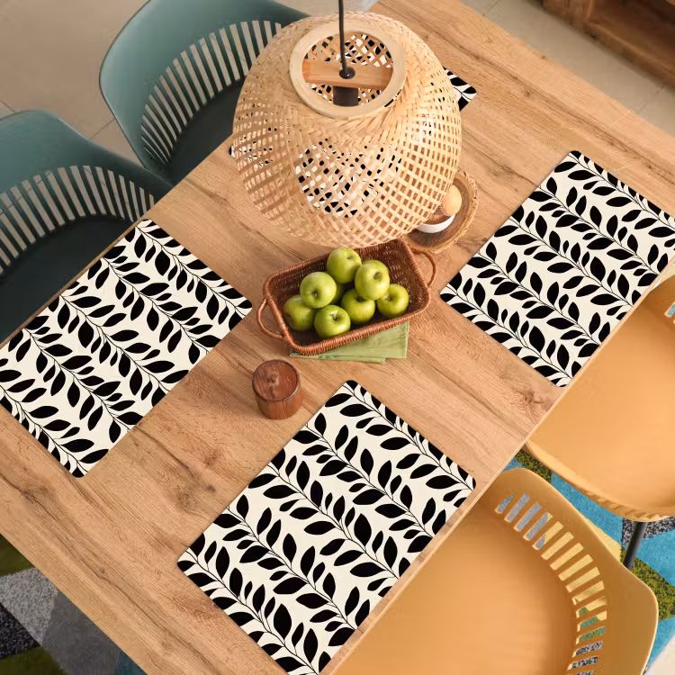 Tovaglietta – 6 pezzi - Botanico - Motivo - Nero - Beige — 3