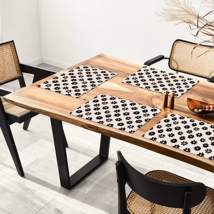 Tovaglietta – 6 pezzi - Grafica - Margherite - Nero - Beige — 4