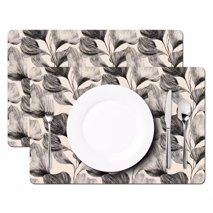 Tovaglietta – 6 pezzi - Botanico - Foglie - Nero — 2