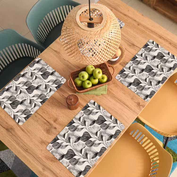 Tovaglietta – 6 pezzi - Botanico - Foglie - Nero — 3