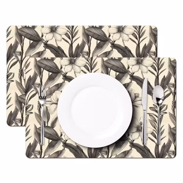 Tovaglietta – 6 pezzi - Classico - Botanico - Nero - Beige — 2