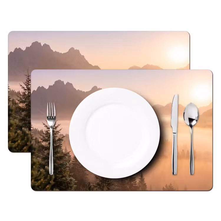 Tovaglietta – 6 pezzi - Luce del sole - Nebbia - Montagne - Alberi — 2