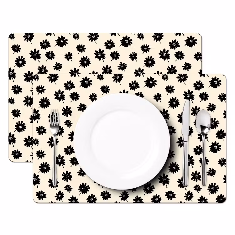 Tovaglietta – 6 pezzi - Margherite - Grafica - Nero - Beige — 2