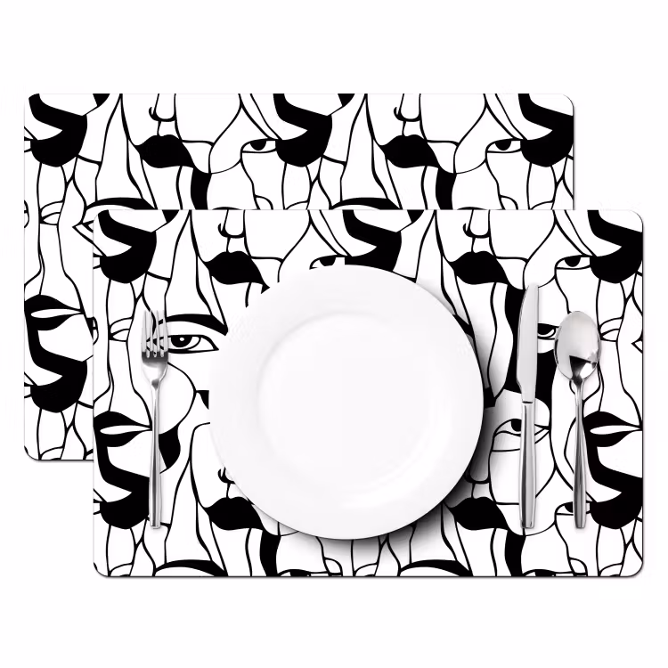Tovaglietta – 6 pezzi - Linee - Volti - Nero - Bianco — 2
