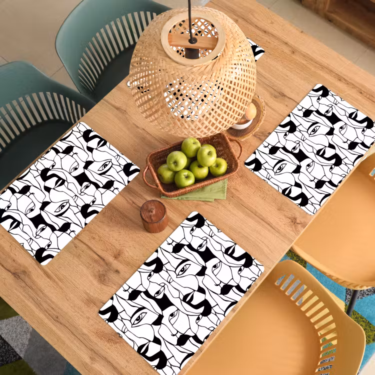 Tovaglietta – 6 pezzi - Linee - Volti - Nero - Bianco — 3