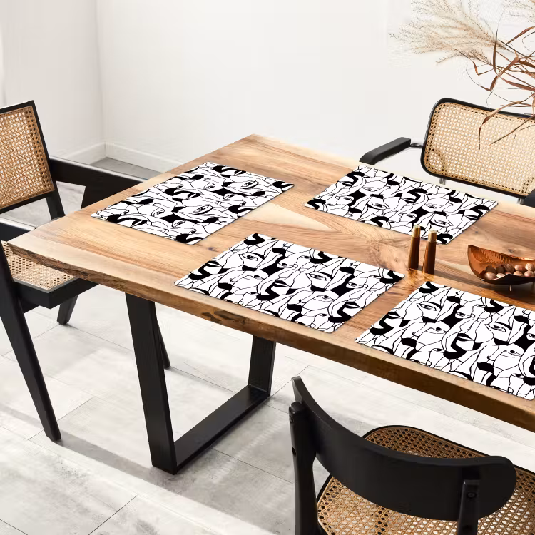 Tovaglietta – 6 pezzi - Linee - Volti - Nero - Bianco — 4