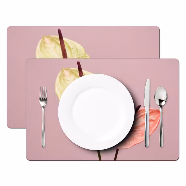 Tovaglietta – 6 pezzi - Fiori - Anthurium - Giallo - Rosa — 2