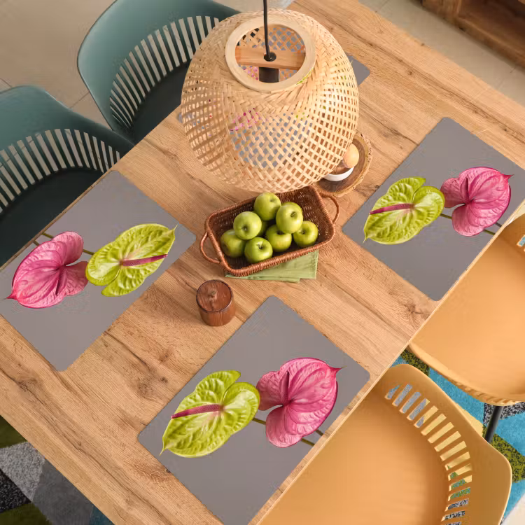 Tovaglietta – 6 pezzi - Piante - Anthurium - Verde - Rosa — 3