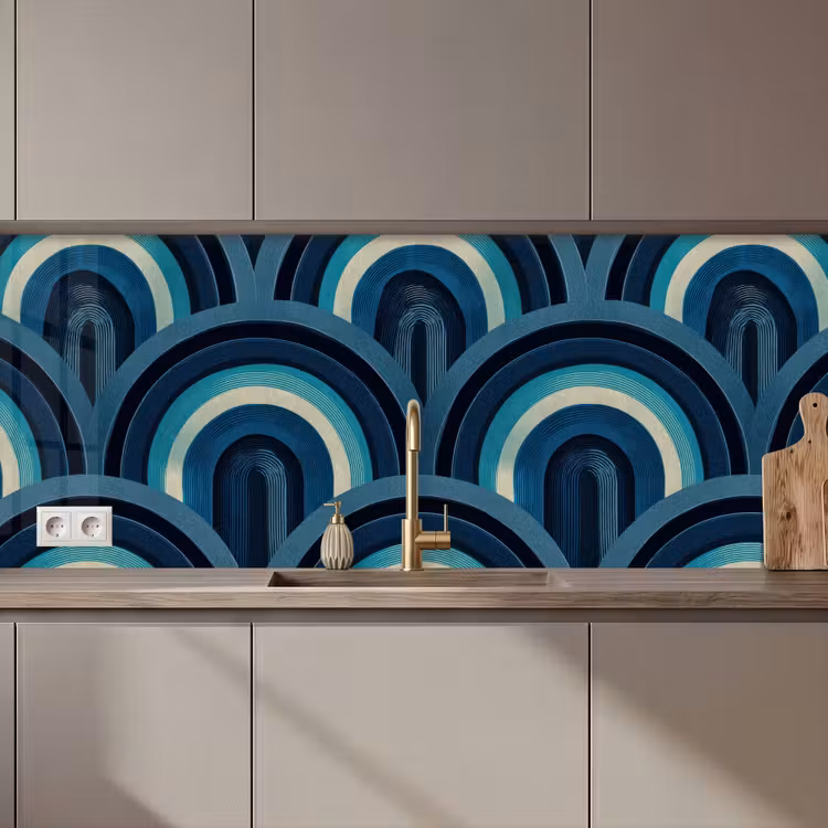 Schienale cucina - Archi - Geometrico - Motivo - Blu - Retrò — 1