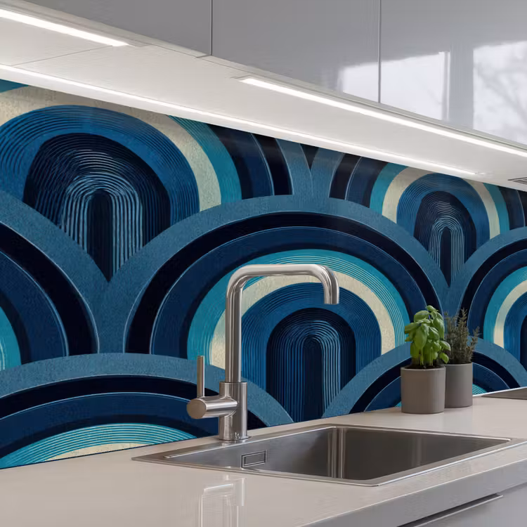 Schienale cucina - Archi - Geometrico - Motivo - Blu - Retrò — 2