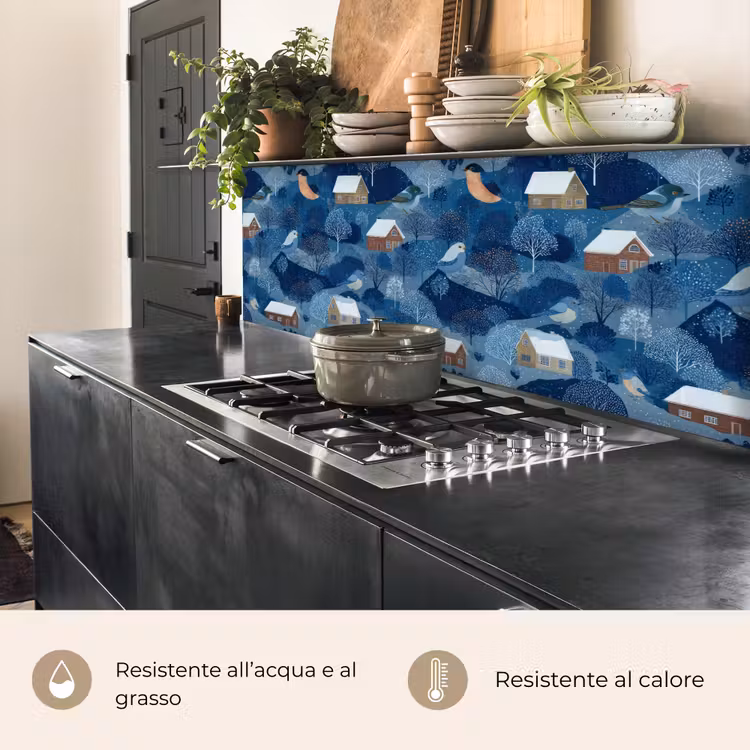Schienale cucina - Case - Uccelli - Neve - Blu — 5